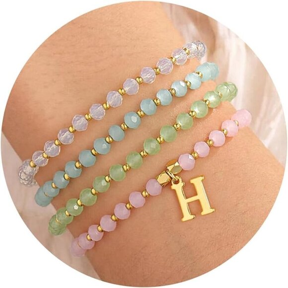 Jewelry - Charm Bracelets Set for Women Girls 4Pcs Crystal Beaded Stretch Jewelry